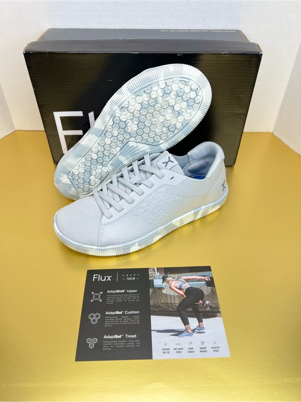 Flux Adapt Unisex Knit Trainer Grey/Camo Sole Womens 7/Mens 6 New W/Box